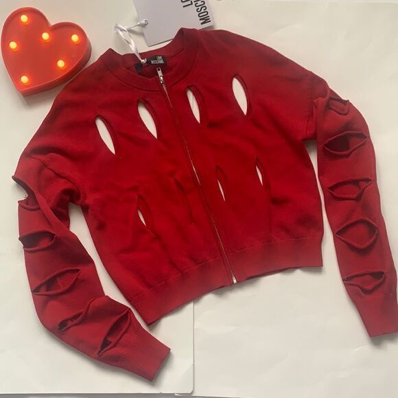❤️nwt Love Moschino Cropped Cut Out Zip Cardigan❤️ - Picture 1 of 12